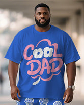 Men's Plus Size Father's Day Blue Cool Dad Text Print Short Sleeve T-Shirt Shorts Suit